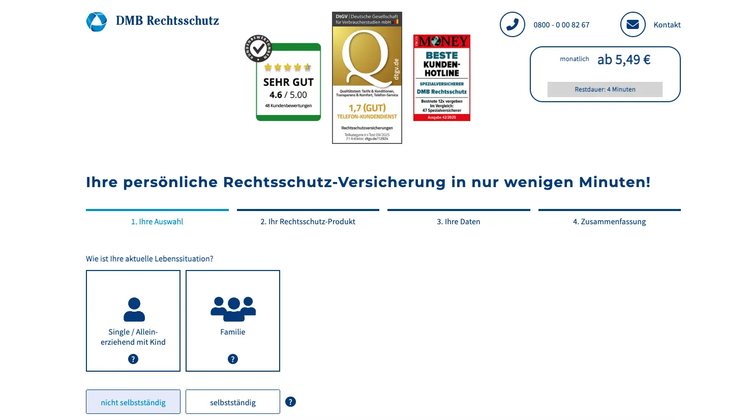 Inhaltliches Visual zu DMB Rechtsschutz-Versicherung AG – Abschlussrechner Optimierung & CRO für digitalen Versicherungsvertrieb