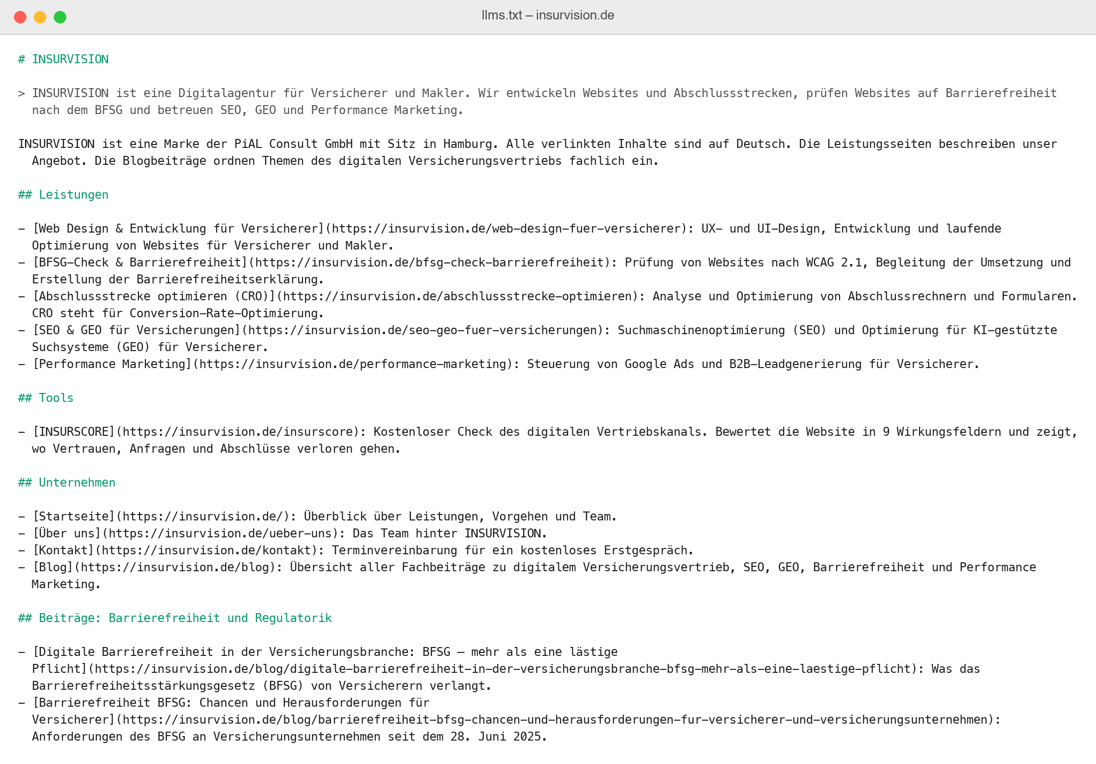 Screenshot Llms.txt Insurvision.de V2